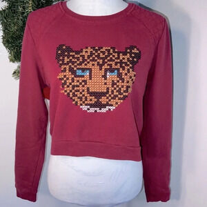 LA:Hearts 80% Cotton cropped sweatshirt M Long sleeve crew neck w/embroidery